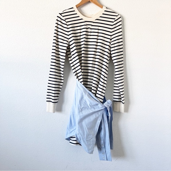 Veronica Beard Lazlo Mixed Media Striped Shirt Dress - Picture 2 of 9